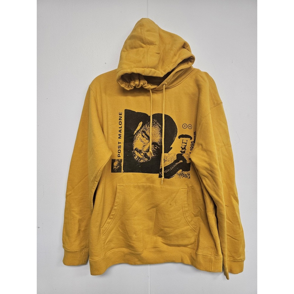Post Malone Hoodie Mens Medium Yellow Graphic Pullover Posty Co 1995 Streetwear